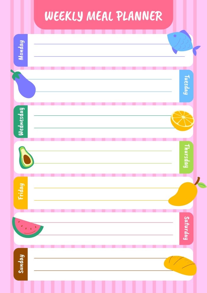 Hand-drawn Pink Weekly Menu Planner template