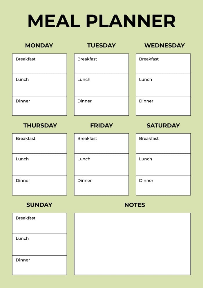 Simple Diet Meal Planner template