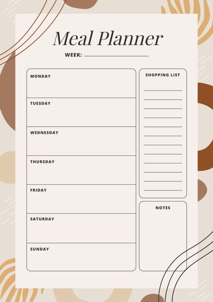 Abstract Doodle Brown Meal Planner template